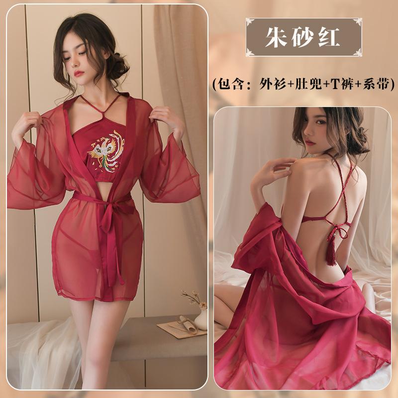 Sexy lingerie women's retro perspective sexy hanfu uniform cosplay suit belly pocket seduction