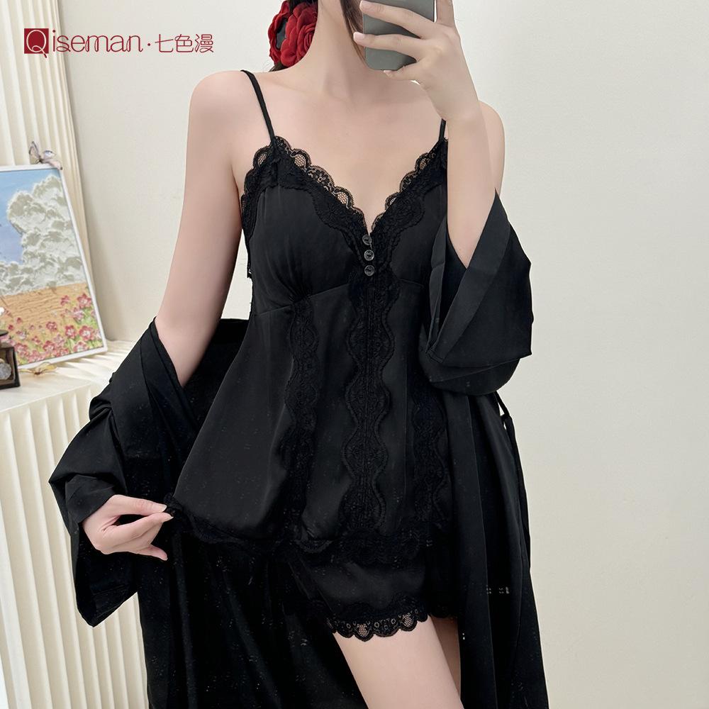 French Style Light Luxury Spaghetti Strap Shorts Set for Women, Summer with Chest Pad, Home Lace Loungewear, Thin Ice Silk Women's Pajamas