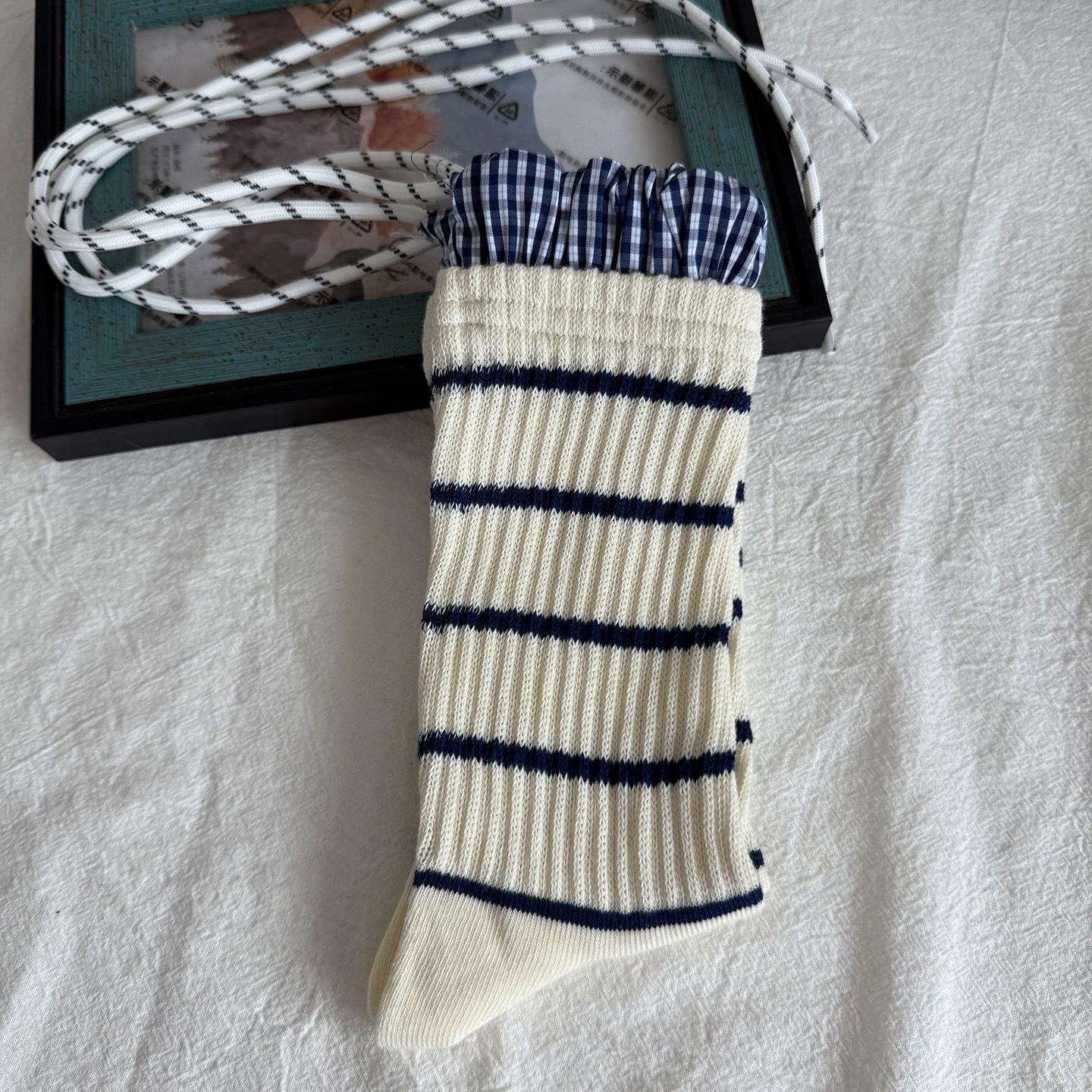 

Японские полосатые хлопковые гольфы до середины икры - Осенне-зимний кампусный стиль JK One Size