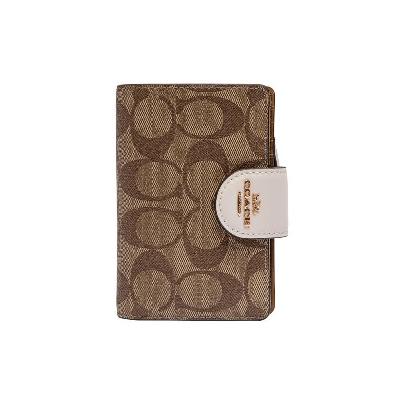 

COACH Corner Zip retro printed zipper closure mahjong bag wrist bag canvas with leather clutch bag medium size women s white with khaki presbyopia білий