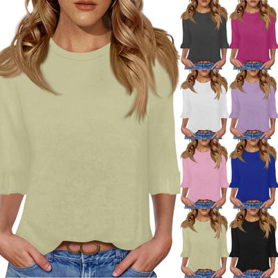 Blusa Casual Feminina Manga 3/4 Verão Gola O Manga Bufante Camiseta Top