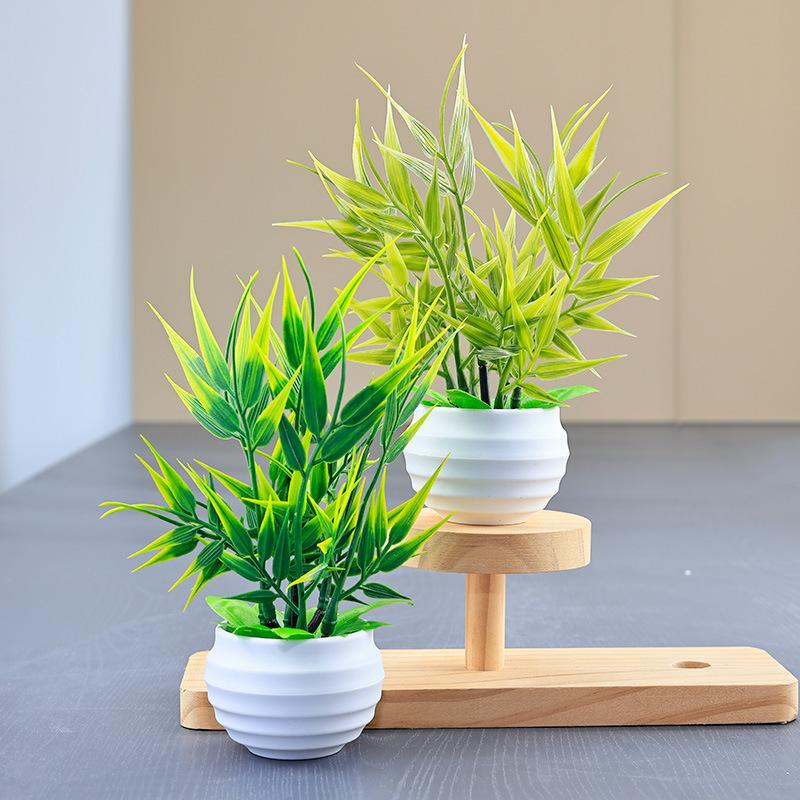 Artificial Bamboo Potted Plants Small Fake Greenery with Black Pots for Home Office Desk and Indoor Decoration