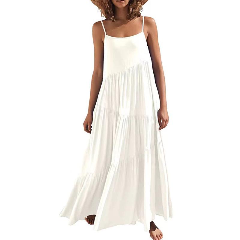 2025 European Women's Summer Pleated Irregular Long Beach Dress