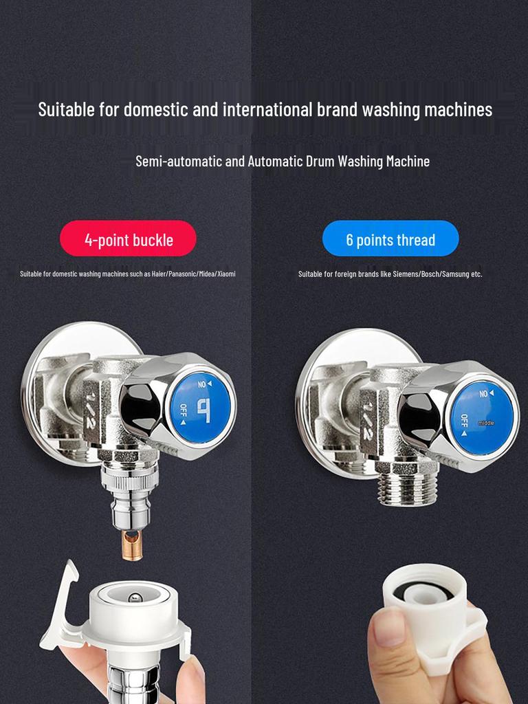 All-Copper Automatic Shut-off Washing Machine Faucet with Anti-Detachment Hose and Universal Check Valve Adapter