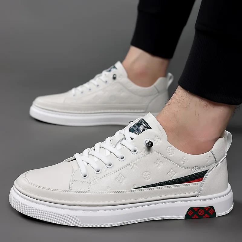 New Spring New Shoes for Men Genuine Leather Casual Shoes Leisure Flats Skateboard Shoes Cow Leather Youth Lace-up Sneakers
