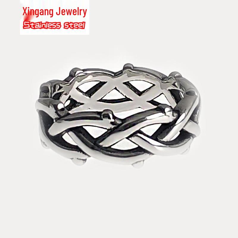Cross-border Bramble Vine Woven Titanium Steel Ring - Hip Hop Style, Non-fading Niche Jewelry for Men