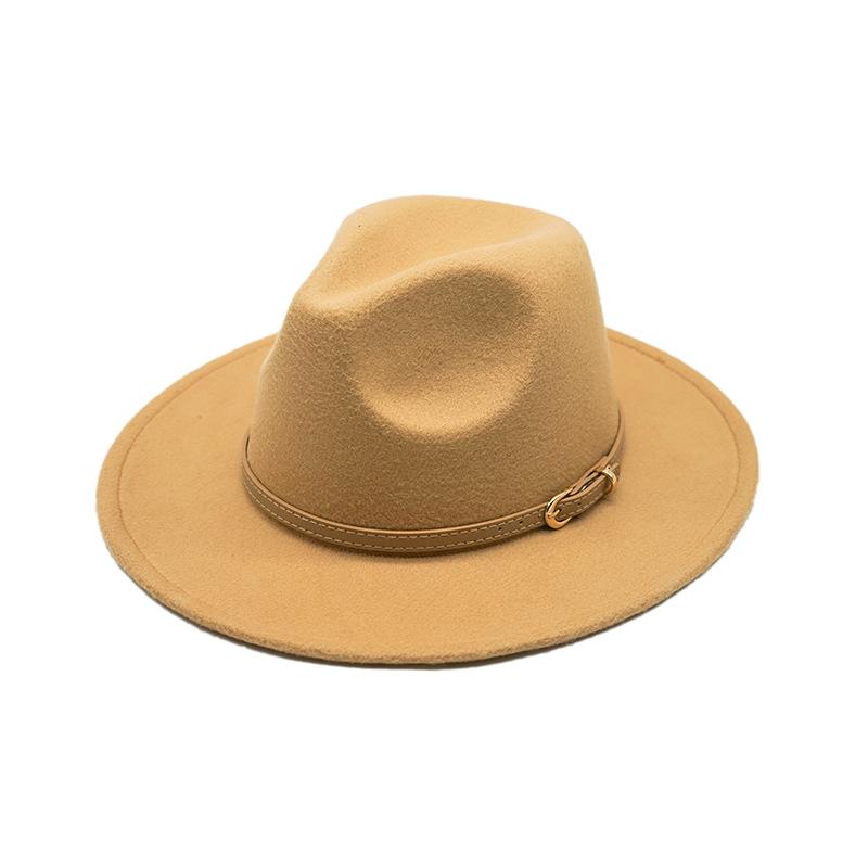 Autumn And Winter British Style Men And Women Woolen Soft Felt Hat Big Eave Hat Classic Khaki Belt Woolen Top Hat
