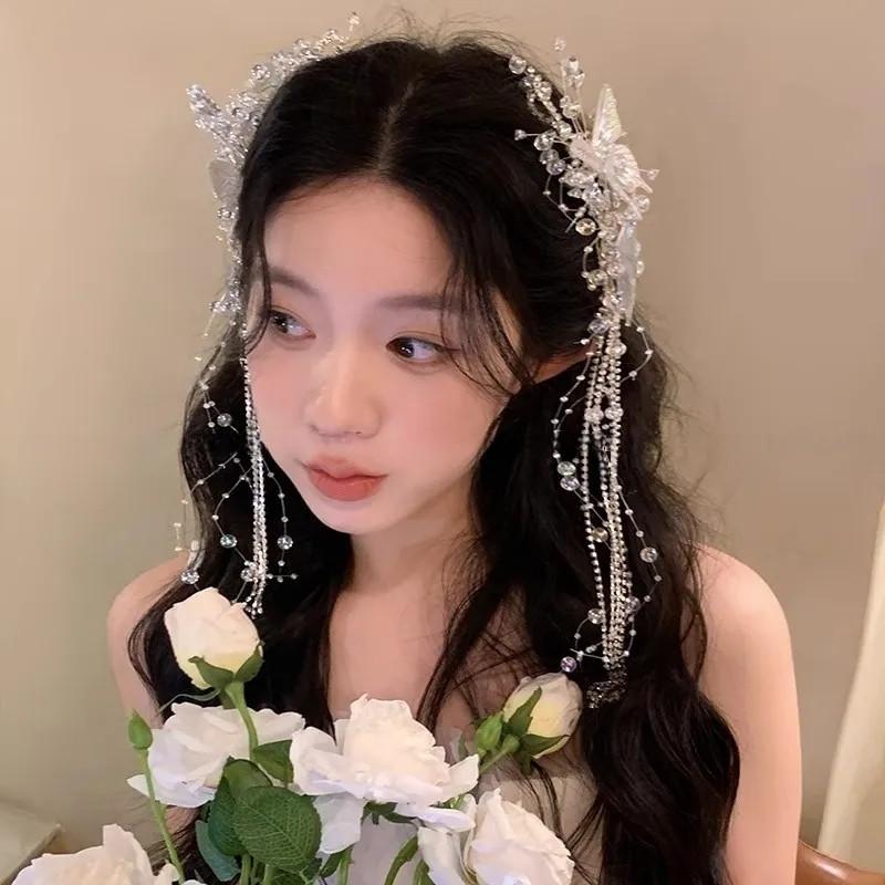 Wind Butterfly Tassel Hair Clip, Pearl Side Clip, Decoration, Super Fairy Princess Hair Accessory, Exquisite Women's Headwear