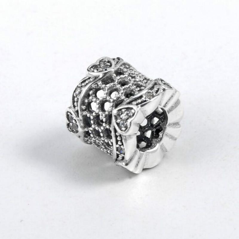 New 925 Silver Heart Spacer Beads for DIY Bracelet Fashion Jewelry Women Accessories Openwork Charm