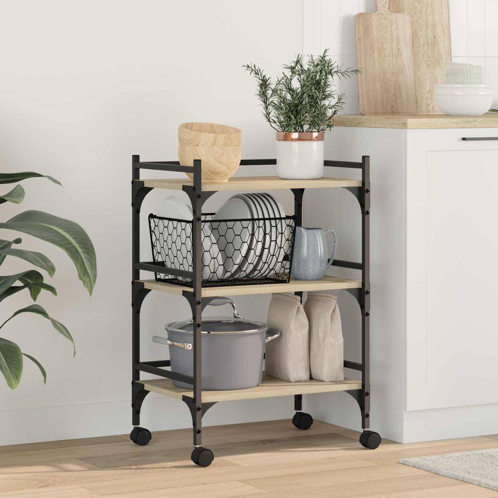 Kitchen Trolley In Sonoma Oak Finish 50 X 35 X 75.5 Cm Engineered Wood