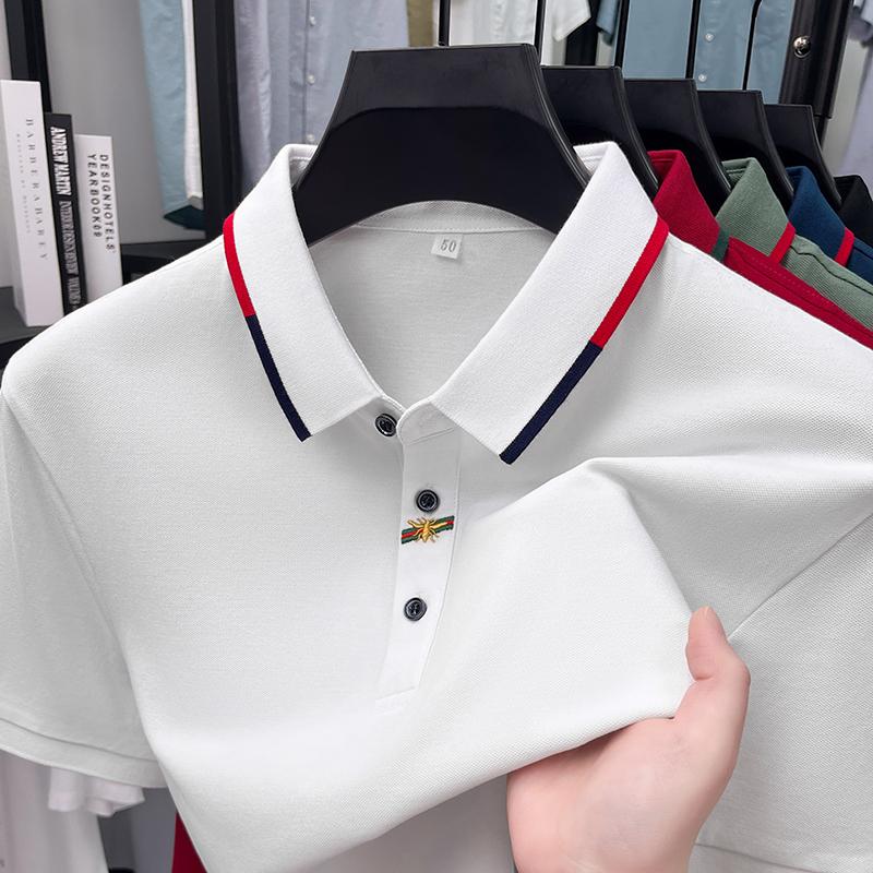 

Luxury High End Men s Polo Shirt Lapel T-Shirt Summer New Exquisite Embroidery Short Sleeve Fashion Business Menswear Top XXL білий