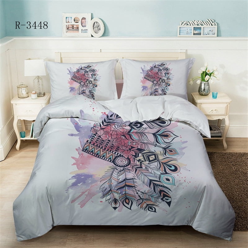 Feather Duvet Cover Sets for Kids Teens Queen Lightweight Quilt Covers Fluffy Dreamy Pattern Bedding Sets Bedroom Decor No Quilt