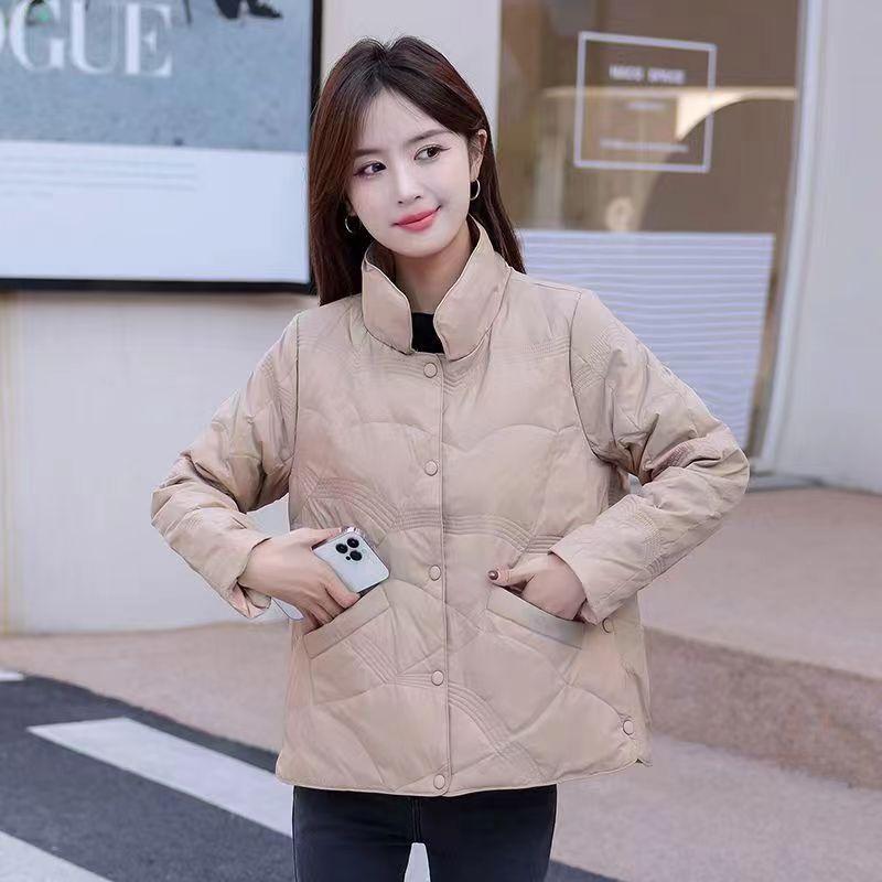 

Embroidered thread light down jacket women s short winter new warm stand-up collar duck down jacket fashionable warm jacket tide L-140-160 хаки