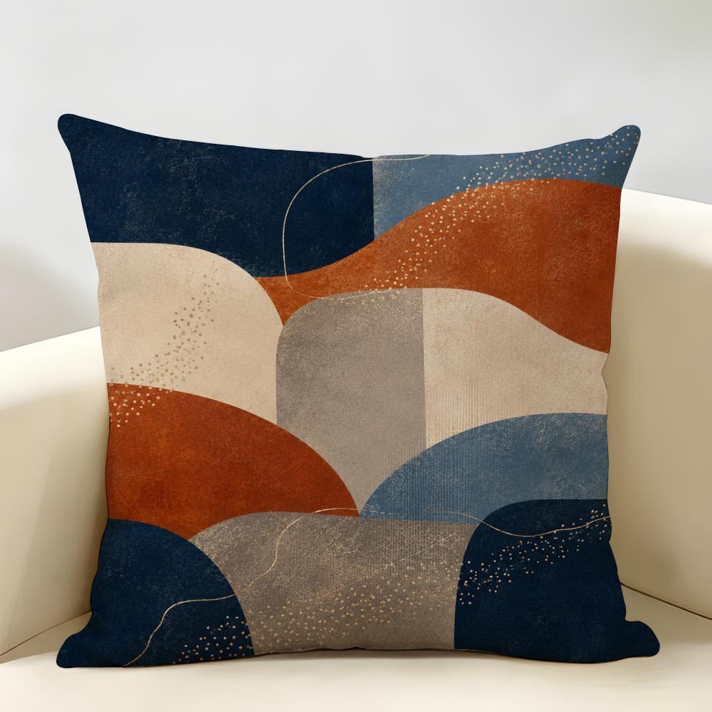 Federa Cuscino Astratta Boho Arancione Blu Moderna in Lino Organico Durevole Ipoallergenica Lavabile Delicata sulla Pelle