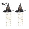Decorazione Luminosa per Veranda, Cappello da Strega Appeso con Campanellino, Ornamento LED di Halloween con Luci Luminose e Nappe a Stella, Luce Magica per Portico