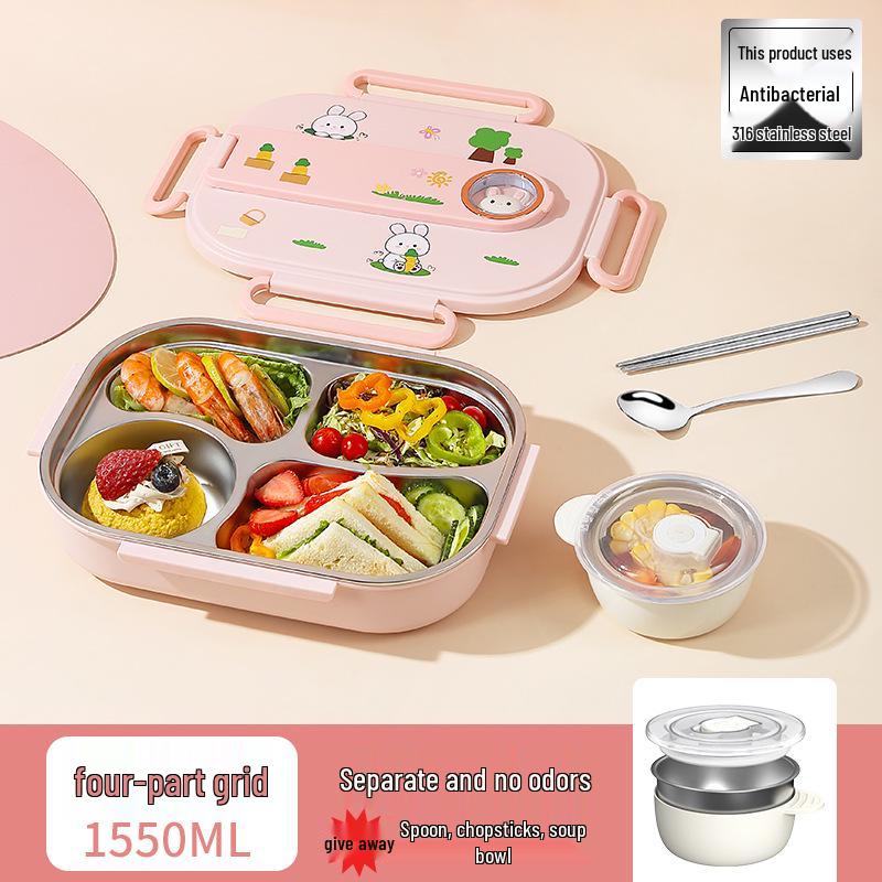 316 Stainless Steel Insulated Bento Lunch Box for First-Grade Girls, Four Compartments, Perfect for School.