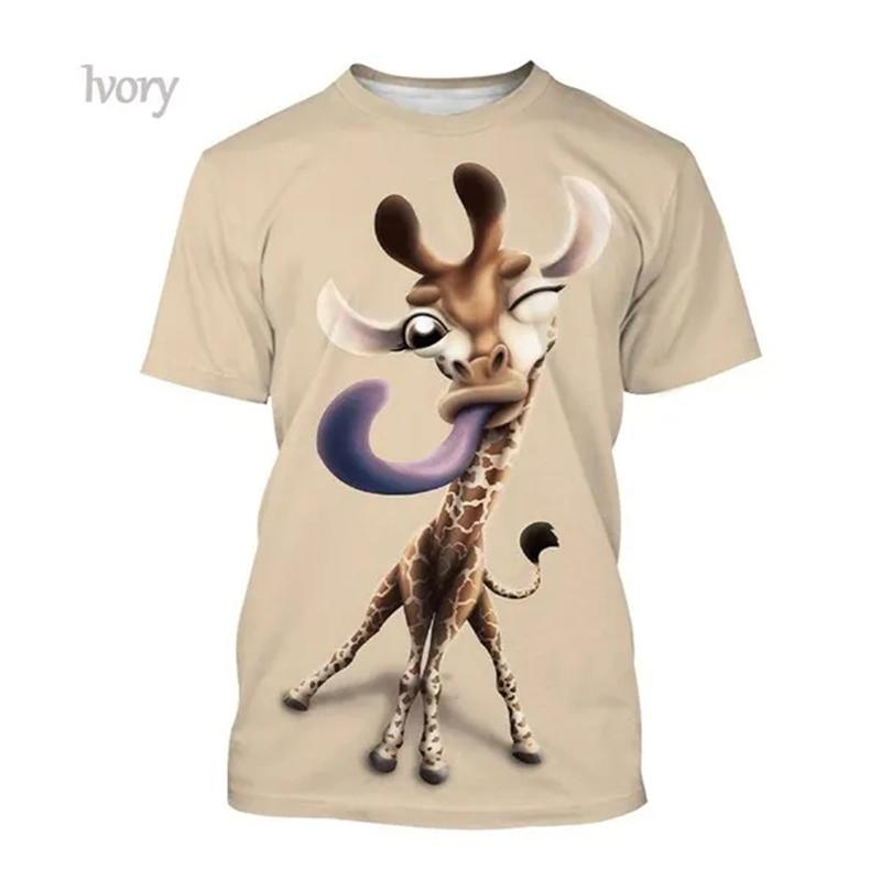 

Giraffe Print Children s T-Shirt Cute 3D Boys Casual Cartoon Animal Short-Sleeve Top 100