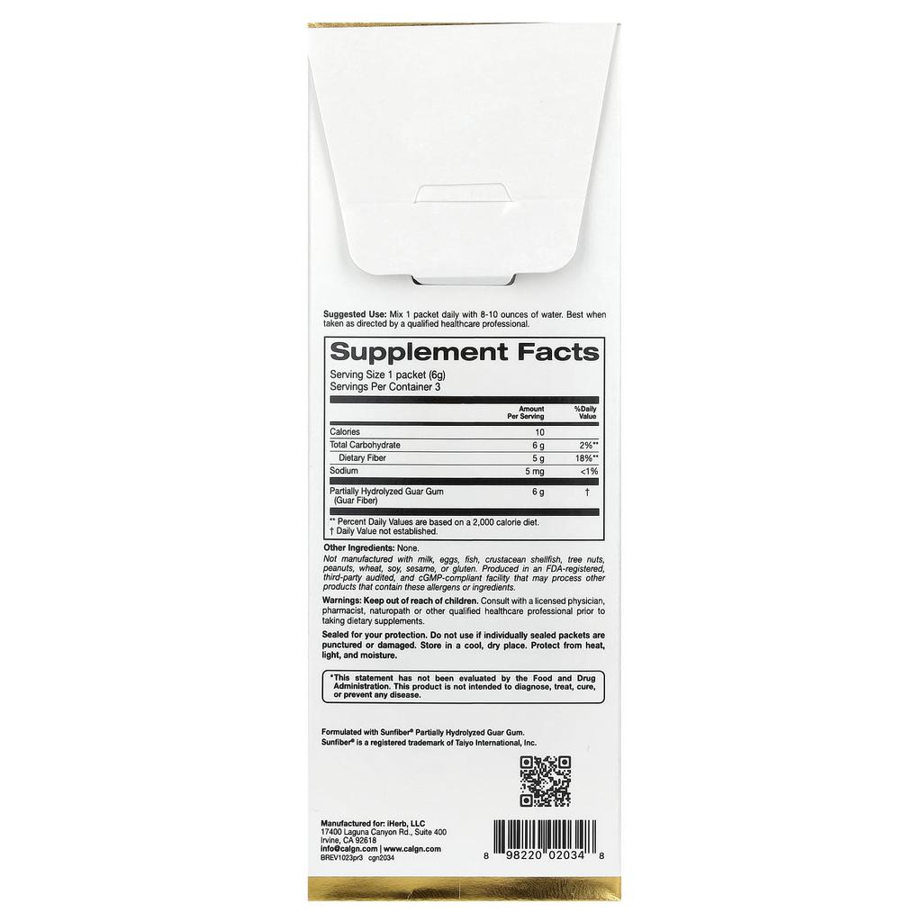 Prebiotic Fiber, 3 Packs, 6G (0.21Oz) Each