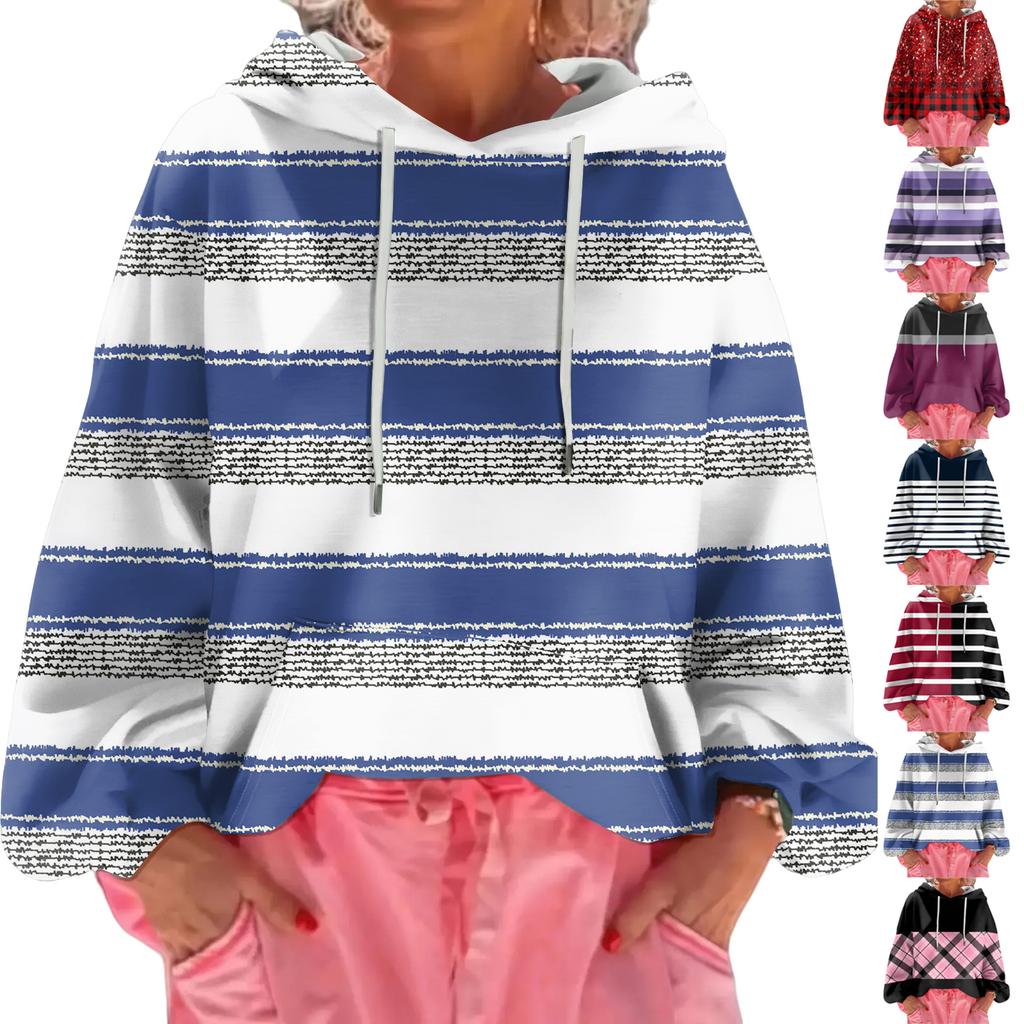 Women's Floral Print Loose Casual Long Sleeved Hooded Sweatshirt