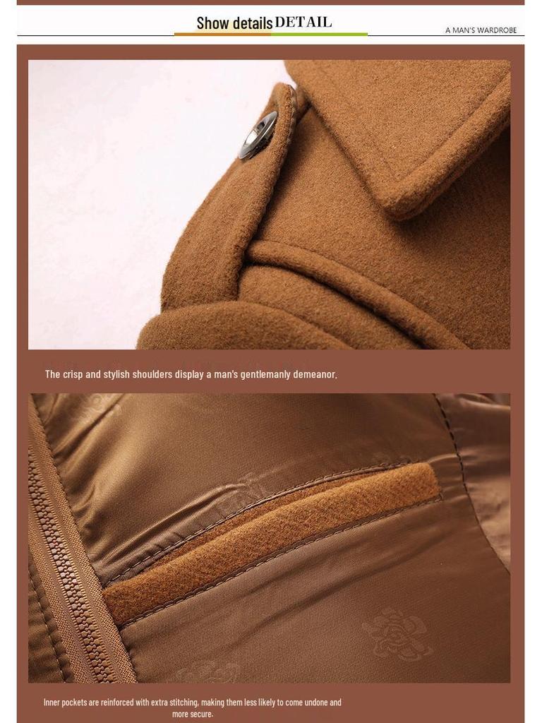 Men's Woolen Double Collar Business Overcoat - Autumn/Winter Style