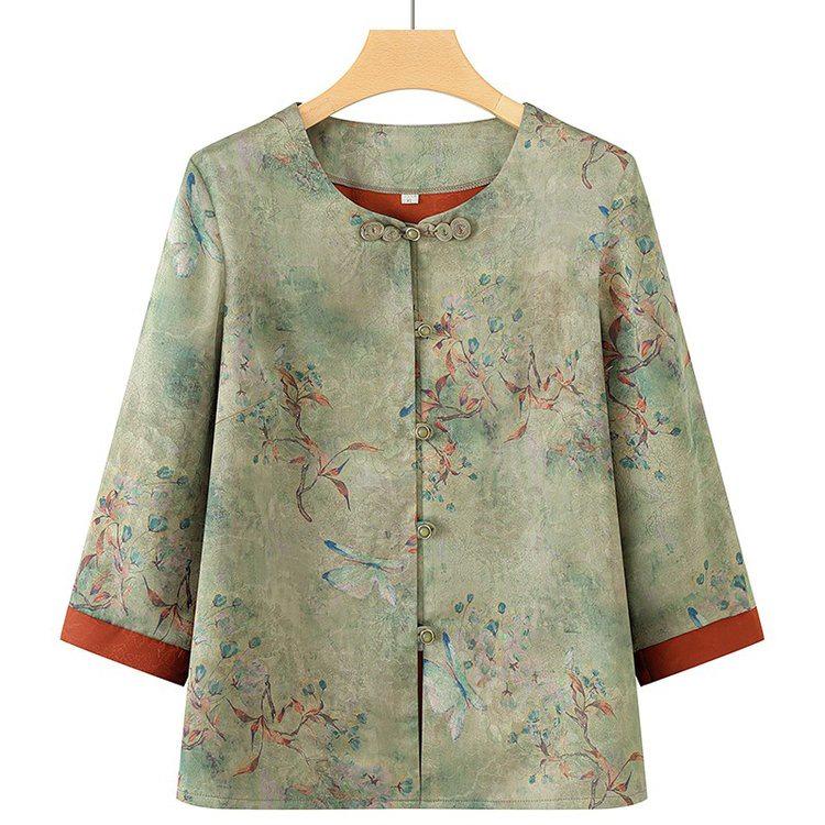 Grandma's Summer Three-Quarter Sleeve Top for Elderly Women
