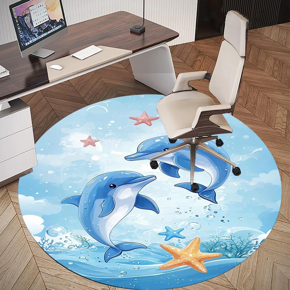 1PC Dolphins Ocean Round Chair mat Area Rug - Non-Slip, Floor Mat for Office, Bedroom, home decor Christmas Gift c0528070