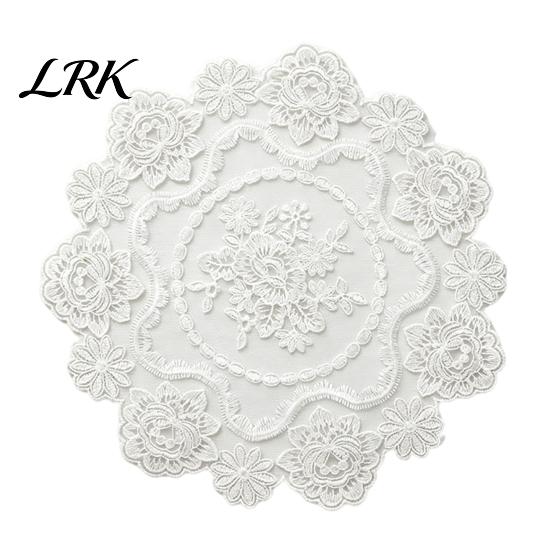 White Lace Doilies for Home Decor Retro Placemat, Floral Doilies, Embroidered Table Mat, Breathable Fabric Tray Cloth Sheer Mesh Doily Tea Cup, Vase,