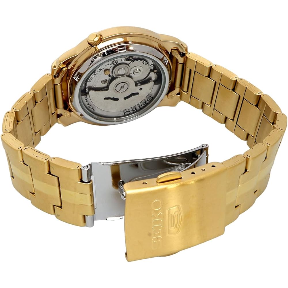 Seiko Five Automatic Men's Watch SNKK86K1 Gold Black Dial Stainless Steel 21 Jewels