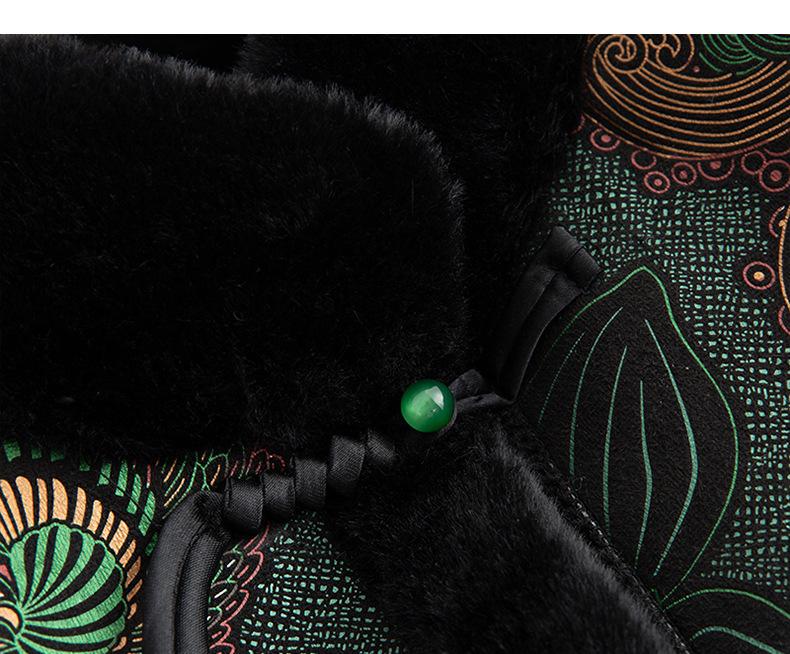 Winter Velvet Thickened One-Piece Fur Coat with Chinese Frog Buttons for Middle-aged and Elderly Women