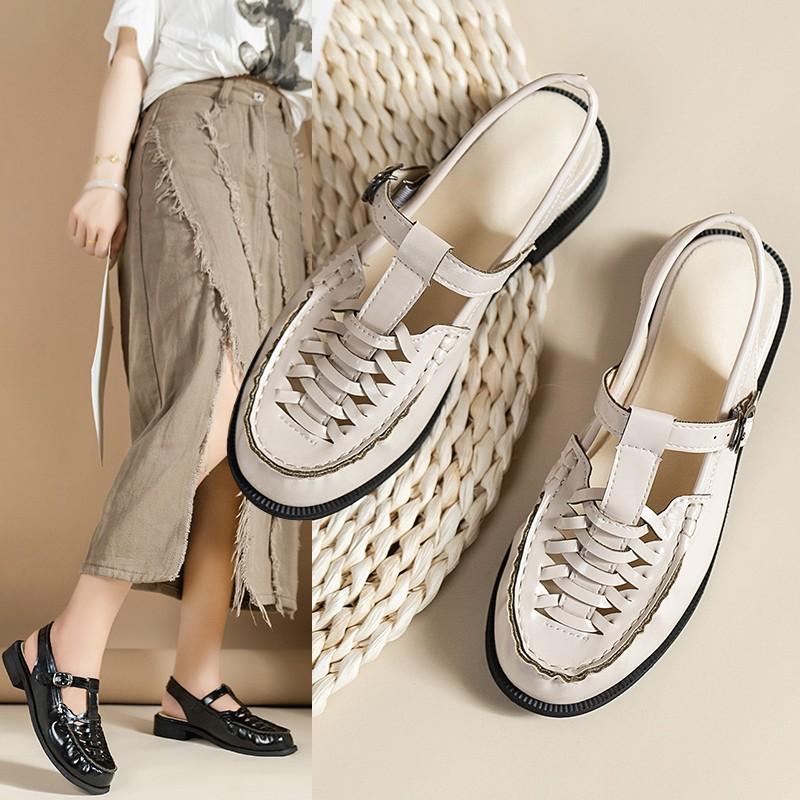 Fashion 2024 Spring and Summer New Genuine Leather Platform Strap Sandals Women's Open Toe Height Increasing Roman Beach Shoes