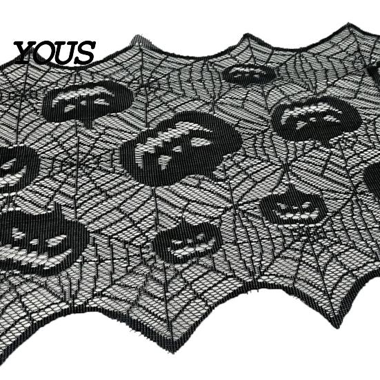 Black Lace Table Runner Halloween Runner, 70 x 15 Inch Spider Web Pumpkin Pattern Spooky Gothic Dinner Decoration for Kitchen Decor, Party Supplies