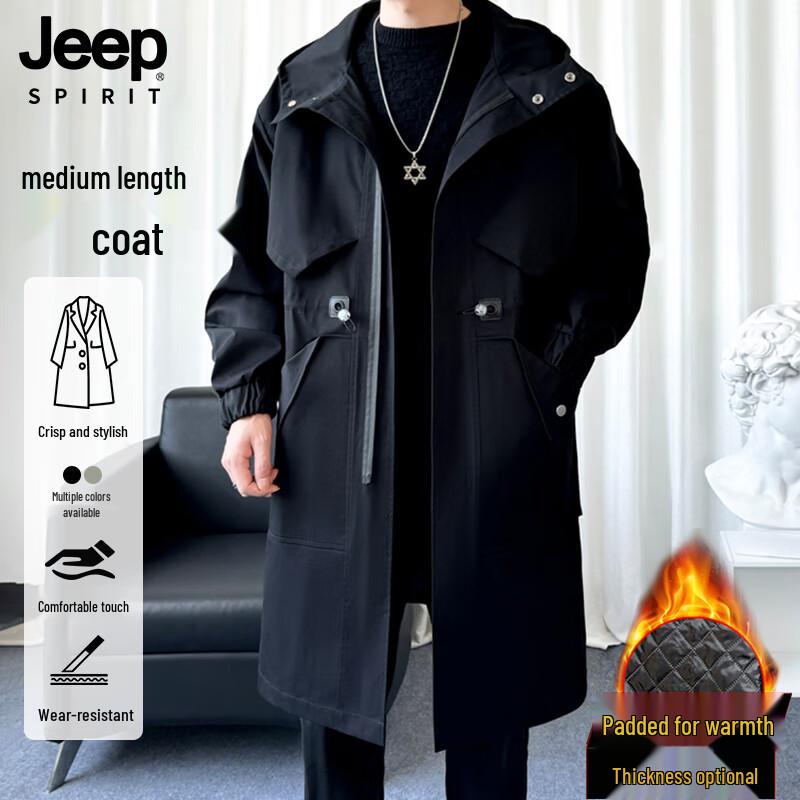 JEEP SPIRIT Men's Mid-length Hooded Trench Coat