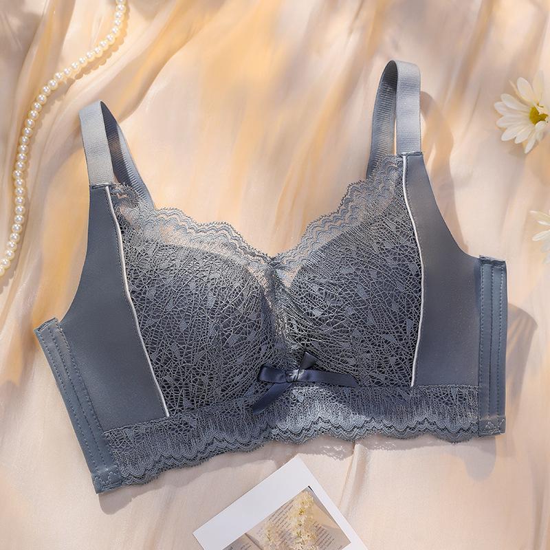 Twilight Clouds Double Breasts Anti-sagging No Steel Rim Lace Upper Support Adjustable Bra Set