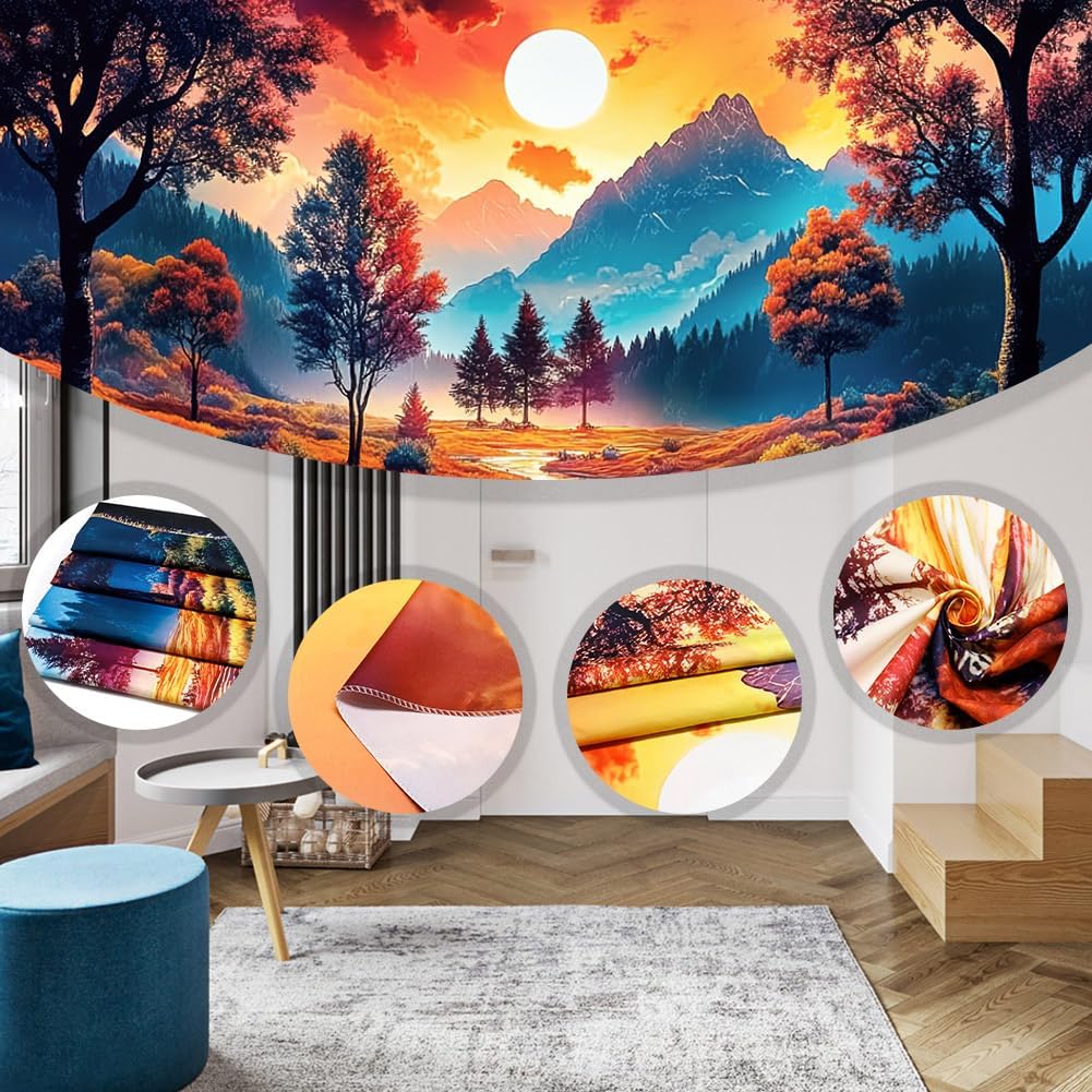 Obsecolors Sun Forest Mountain Tapestry Trippy Sun Tapestry Hippie Nature Landscape Tapestries Aesthetic Sunset Magic River Tapestries Wall Hanging