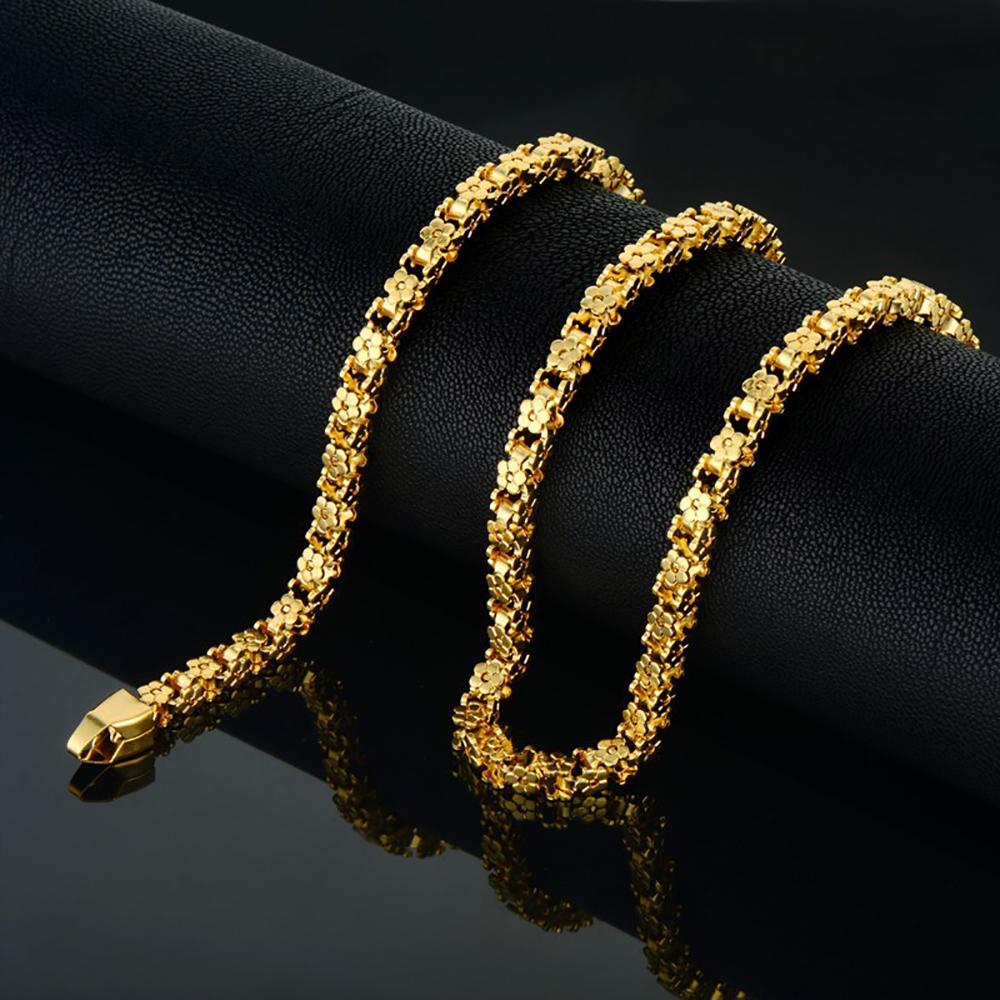 Punk Flower Charm Chain Necklaces 5mm Female Gold Silver Color Stainless Steel Box Chain Link Necklace For Women Jewelry Gift