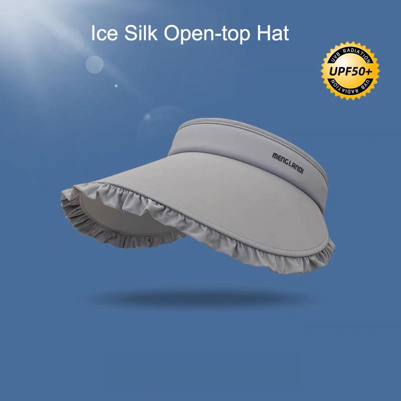 Sweetheart Ice Silk Wide-Brim Lace Sun Hat Breathable Open-Crown Visor With Uv Protection For Travel