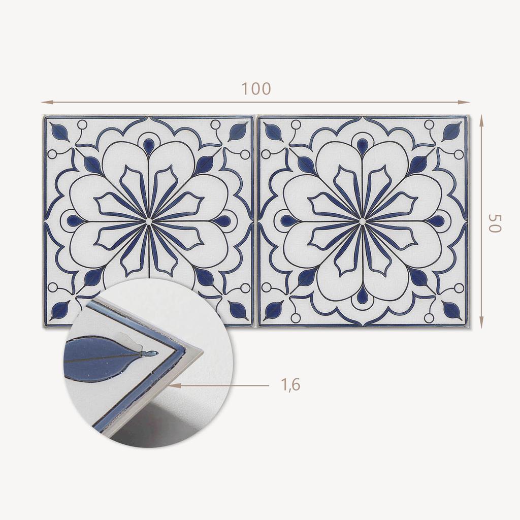 Panel Samoprzylepny Z Grafiką Do Jadalni Pcv 100X50 Cm Kwiatowy Wzór Ceramiczny