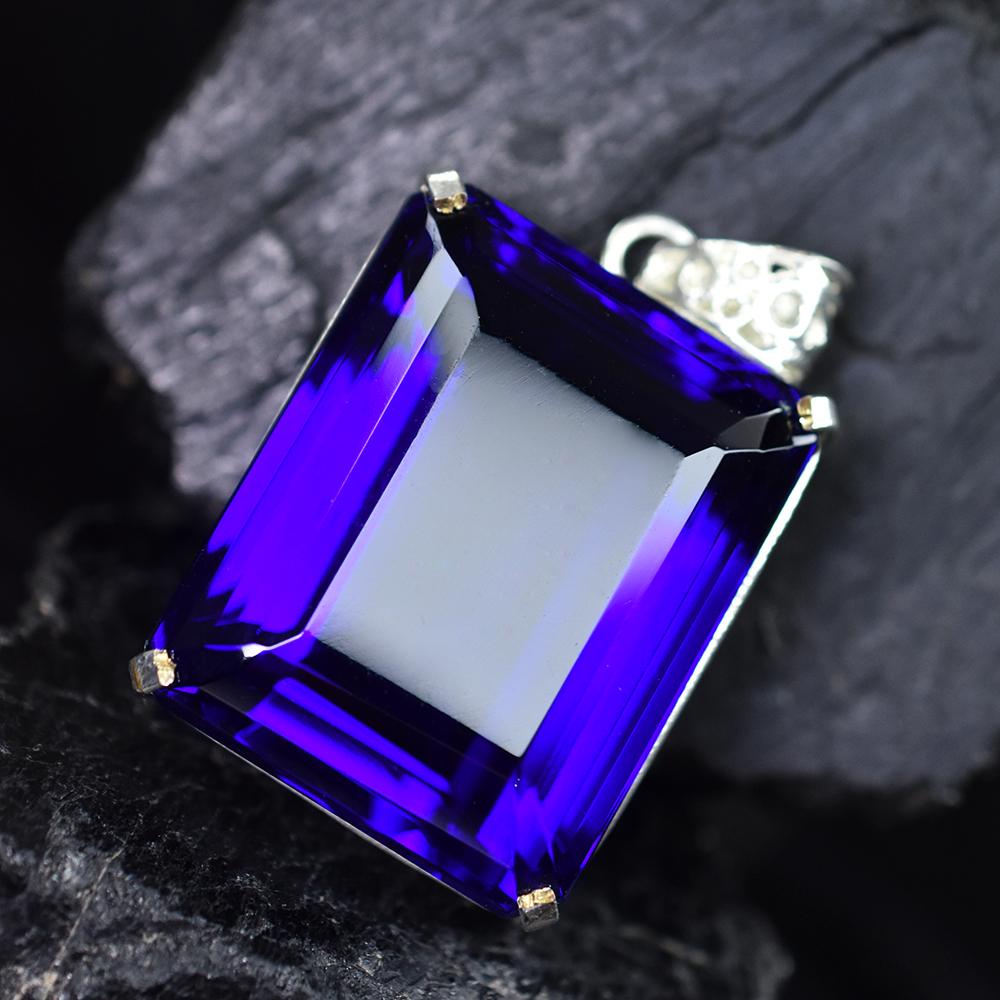 Lab Created 161 Ct CERTIFIED Emerald 925 Sterling Silver Blue Sapphire Pendant MY-PD-143-NS