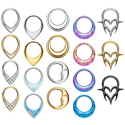 ASTM F136 Titano anodavimas 16G Septumo lankelis Žiedas Su vyriu Segmentinis Clicker Nosiai Tragus Helix Daith Auskaras Pradurti Cirkonis
