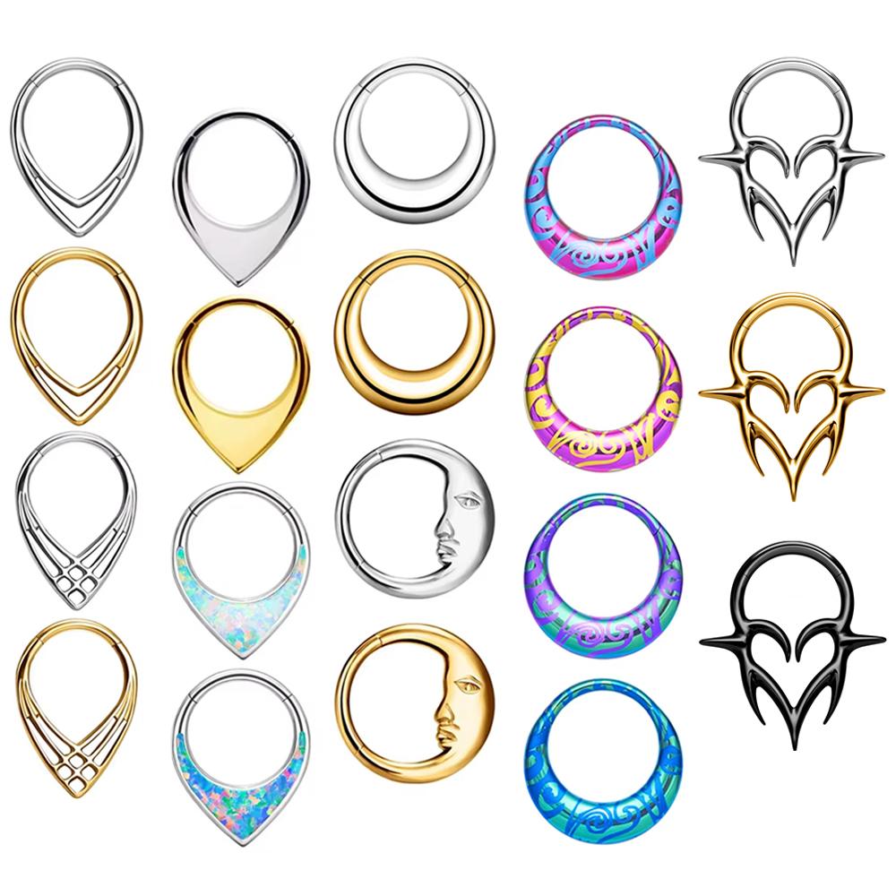 ASTM F136 Titanium Anodizing 16G Septum Hoop Ring Hinged Segment Nose Clicker Tragus Helix Daith Earring Piercing Zircon