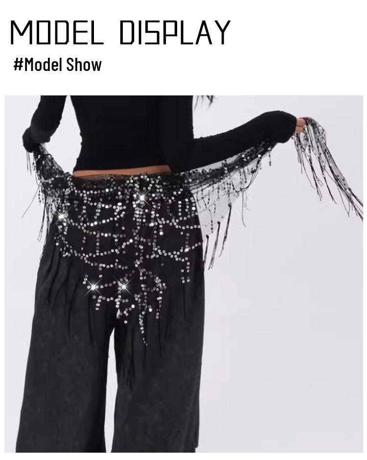 Trendig Paljetttofs Höftscarf - Mångsidigt Midjeaccessoar för Jazz- & Streetdans