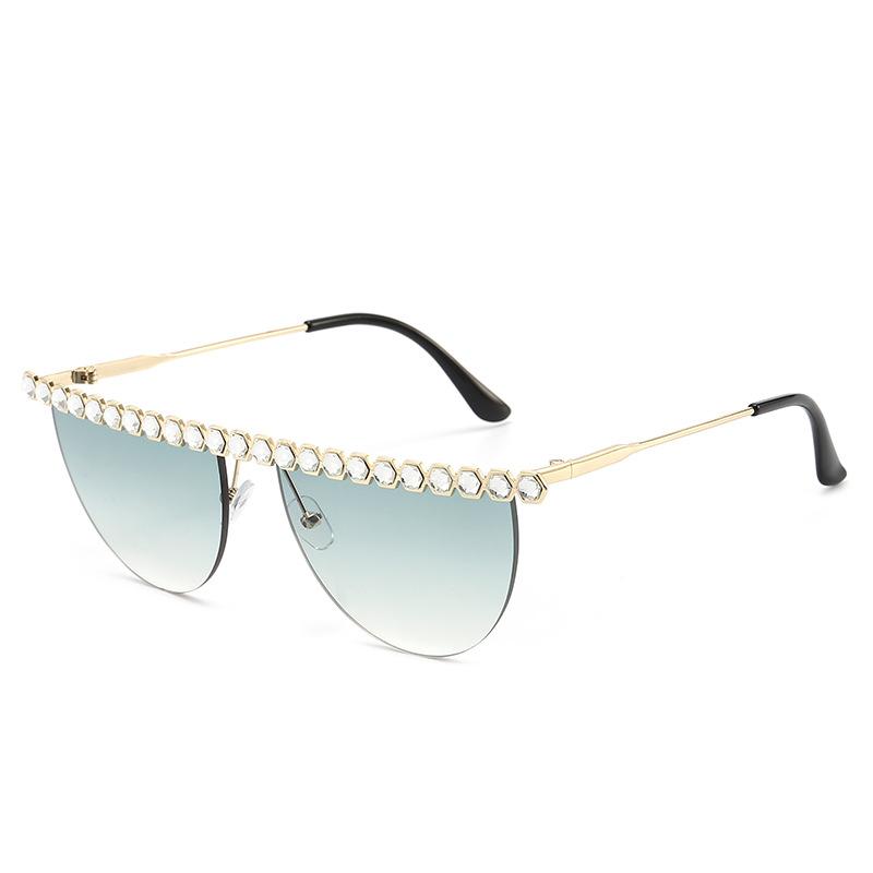 New European and American frameless semi-round sunglasses with diamonds trendy metal sunglasses women's personalized fashion sunglasses