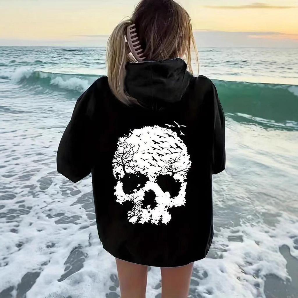 Women's Loose-Fit Halloween Skull Print Hoodie - New Winter Arrival