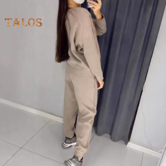 2 Teile/satz Frauen Top Hosen Anzug Strass Dekor O Hals Langen Ärmeln Patchwork Sport Sweatshirt Elastische Taille Hose Fitness Outfit Herbst frühling