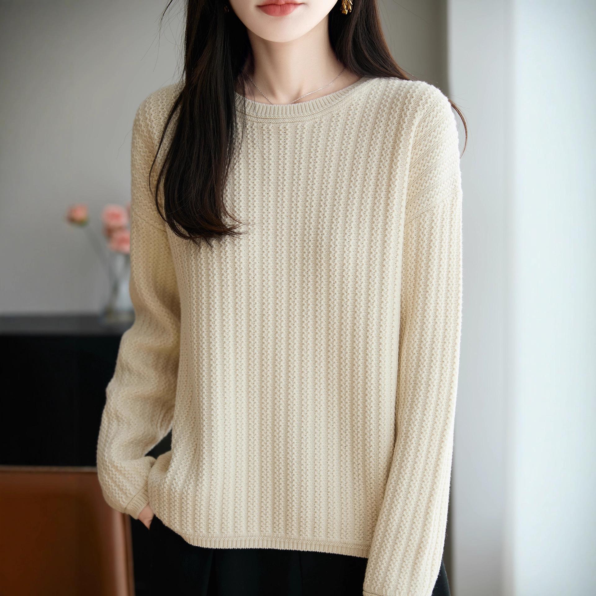 

Jacquard Solid Color Thickened Base Layer, A New Round Neck and Versatile Knitted Sweater for Women in Autumn and Winter XXL бежевый/абрикосовый