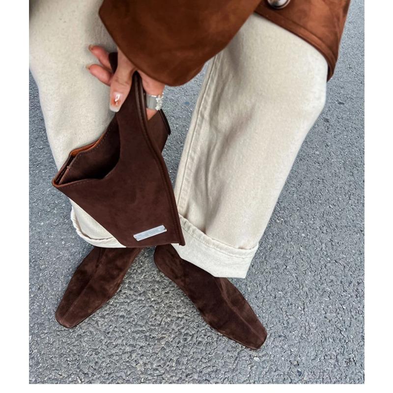 Winter Korte Pluche Dames Enkellaarsjes Mode Vierkante Neus Korte Laarsjes Dames Elegant Lage Hakken Largas Laarsjes