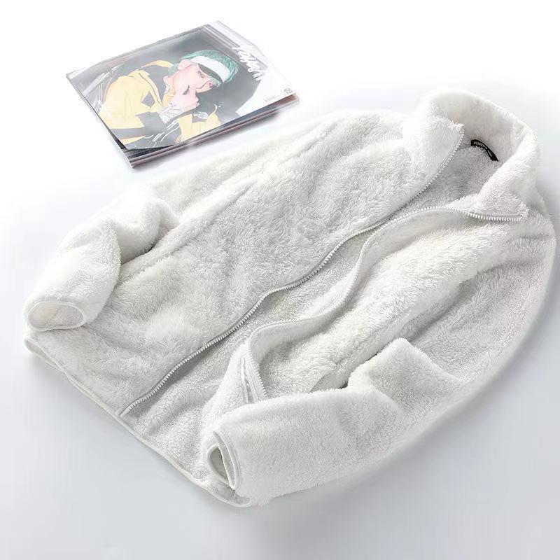 Women's Double-Sided Fleece Jacket - Warm Stand Collar, Long Pile Zipper, Short Cardigan Style Sweatshirt.