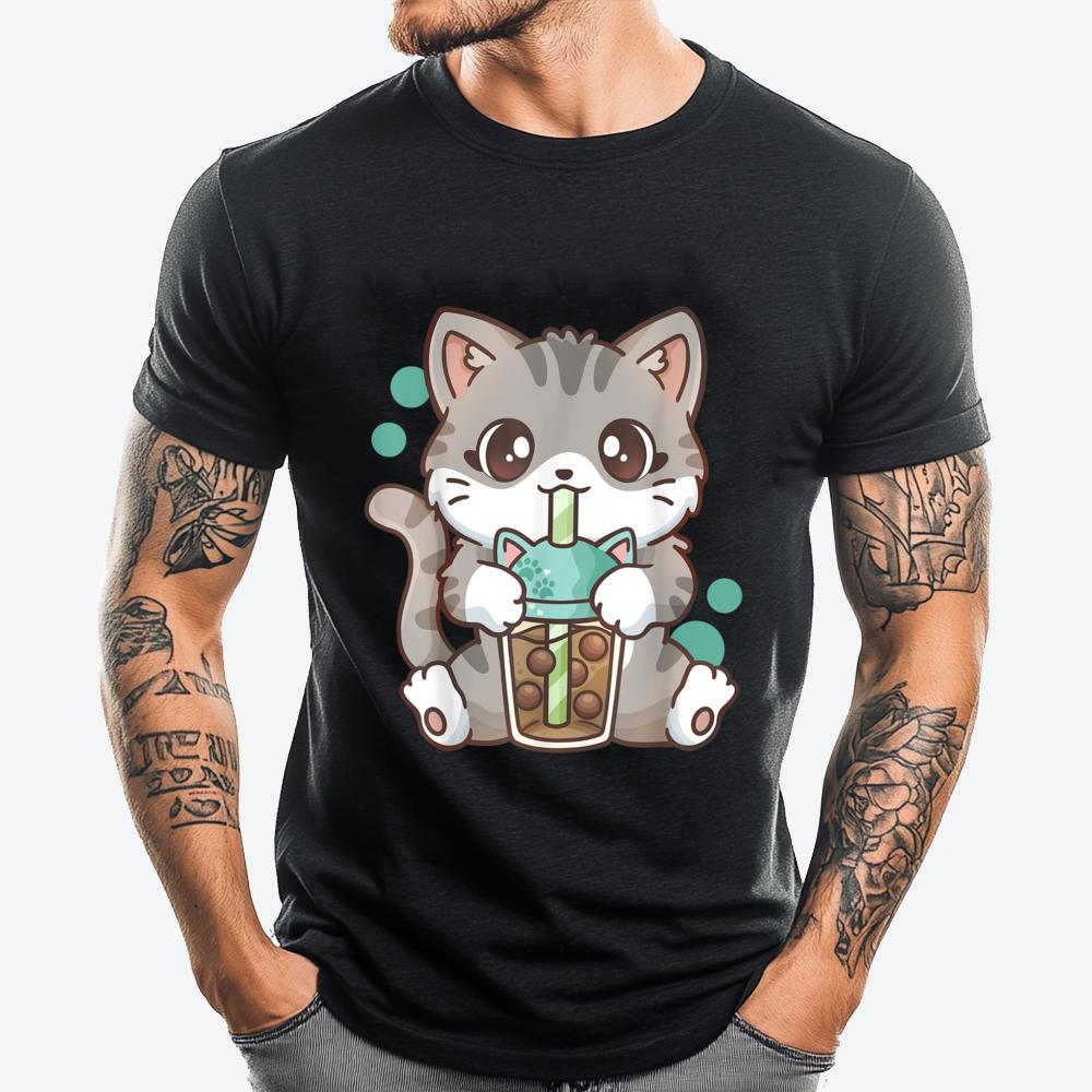 Boba Cat Bubble Tea Cat Kawaii Anime Girls Graphic T Shirts Unisex Oversized Camiseta Masculina Holidays