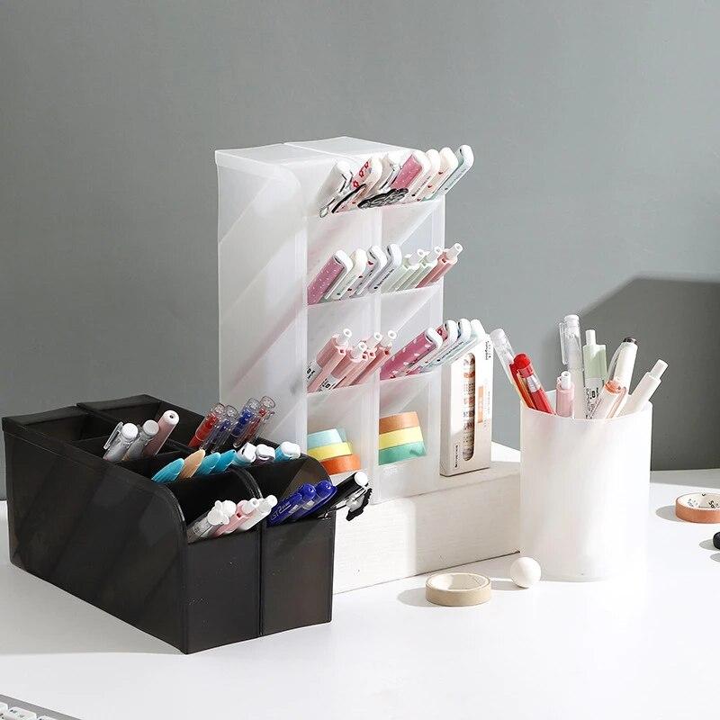 1 Pcs Creative Transparent Oblique Pen Holder Student Desktop Pen Holder Storage Stationery Box Office Pen Holder