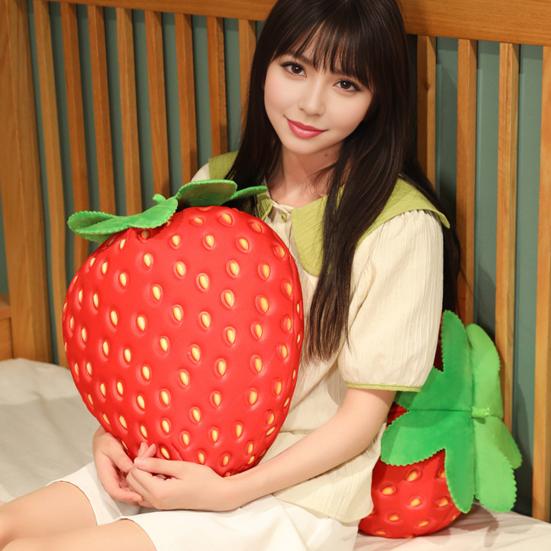 Strawberry Plush Toy Eco-friendly No Odor Easy To Clean Cute Cartoon Fruit Soft Stuffed Doll Pillow Cushion